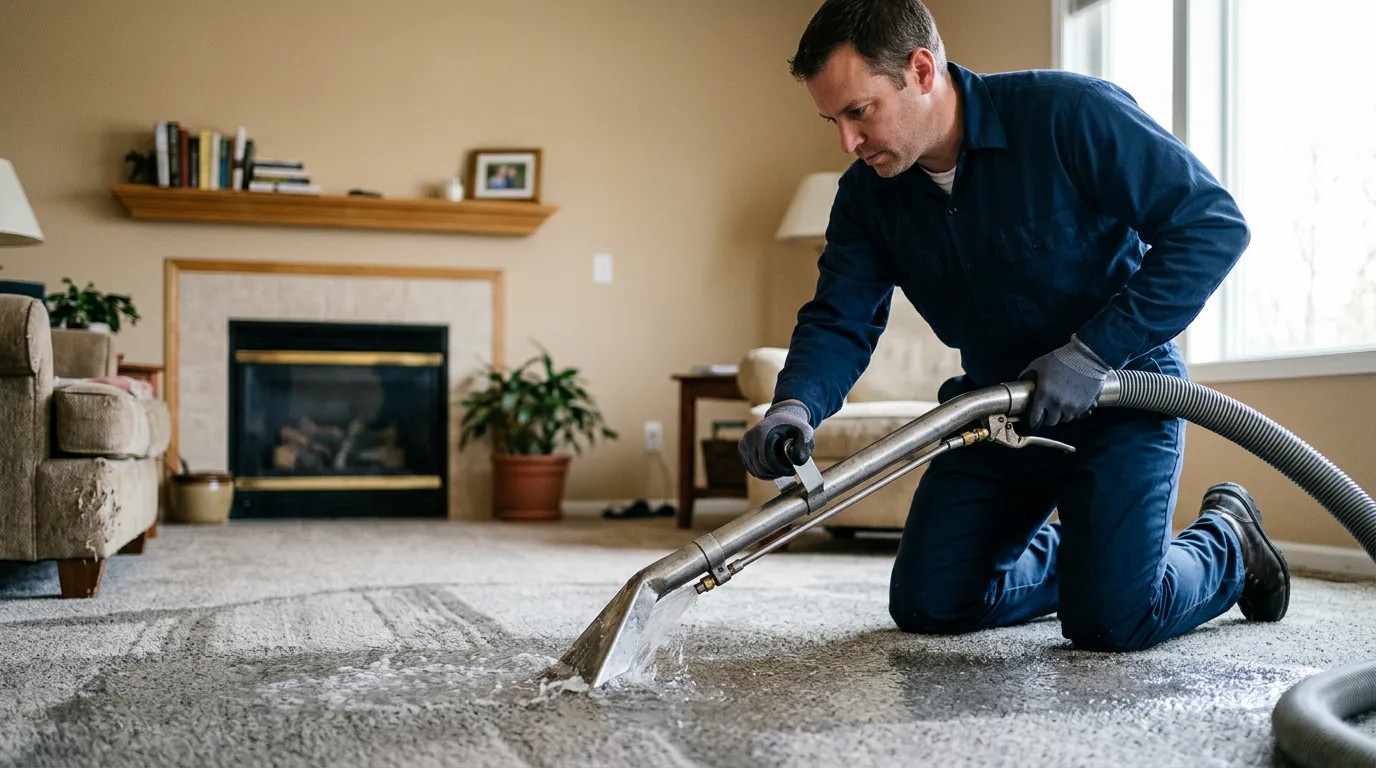 Water damage restoration technician working near Lewiston, ME